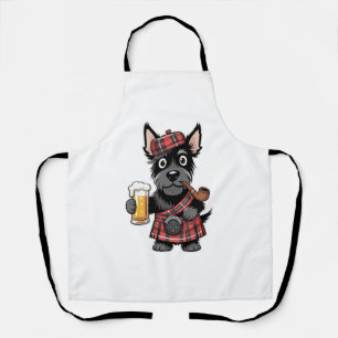 Scottish Terrier in Tartan Kilt with Beer and Pipe Apron