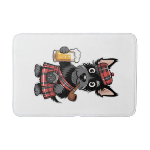 Scottish Terrier in Tartan Kilt with Beer and Pipe Bath Mat