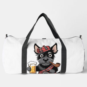 Scottish Terrier in Tartan Kilt with Beer and Pipe Duffle Bag