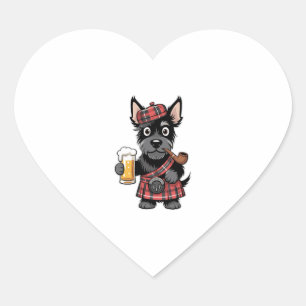 Scottish Terrier in Tartan Kilt with Beer and Pipe Heart Sticker