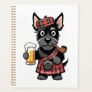 Scottish Terrier in Tartan Kilt with Beer and Pipe Planner