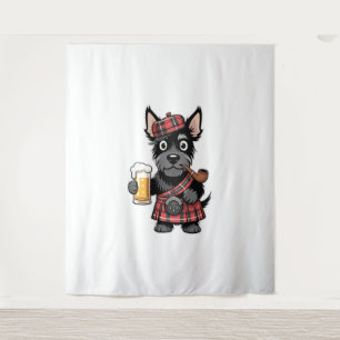 Scottish Terrier in Tartan Kilt with Beer and Pipe Tapestry
