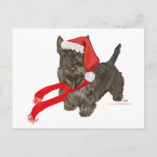 Scottish Terrier is Santa's Helper Holiday Postcard (Front)