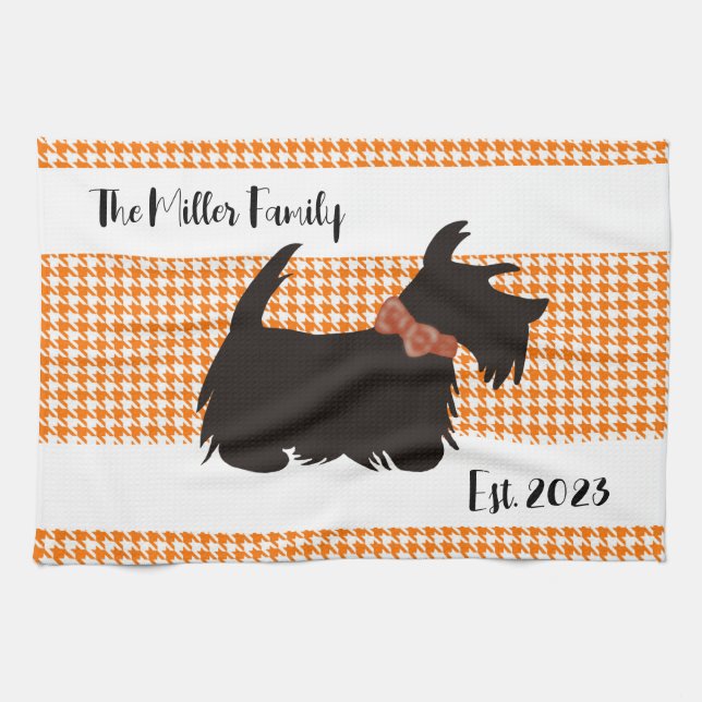 Scottish terrier Kitchen towel, Personalised towel (Horizontal)