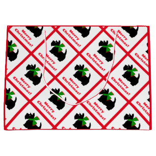 Scottish Terrier Merry Christmas plaid Large Gift Bag