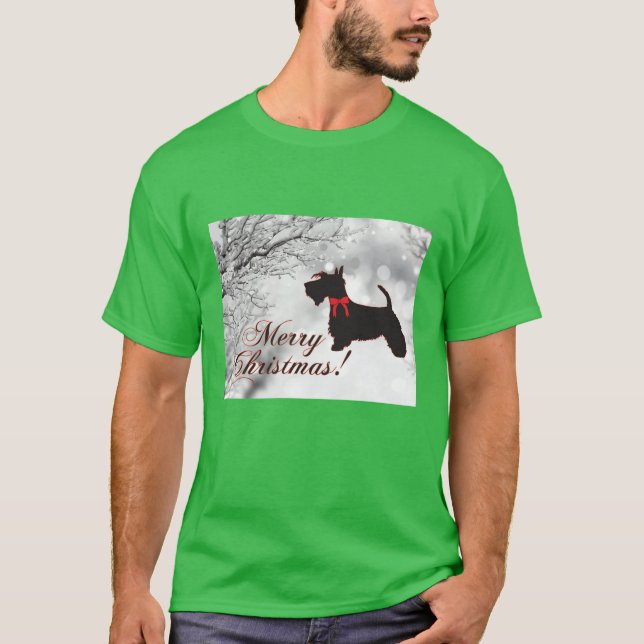 Scottish Terrier Merry Christmas T-Shirt (Front)