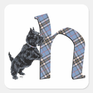 Scottish Terrier Monogram H Square Sticker