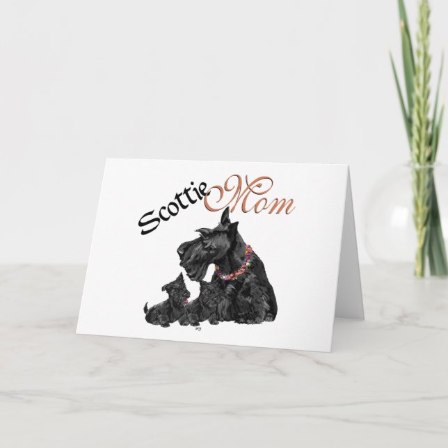 Scottish Terrier Mum & Pups for Mother's Day Card (Front)