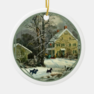 Scottish Terrier Old Fashioned Winter Ceramic Ornament