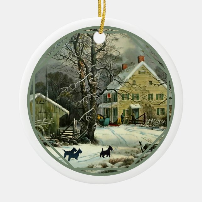 Scottish Terrier Old Fashioned Winter Ceramic Ornament (Front)