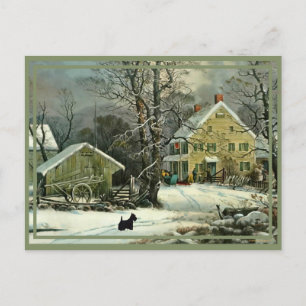 Scottish Terrier Old Fashioned Winter Holiday Postcard