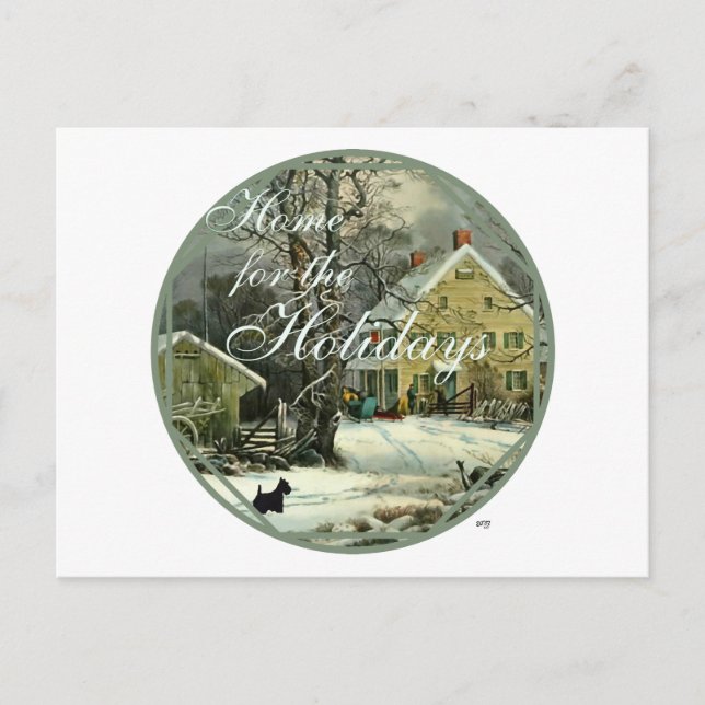 Scottish Terrier Old Fashioned Winter Holiday Postcard (Front)