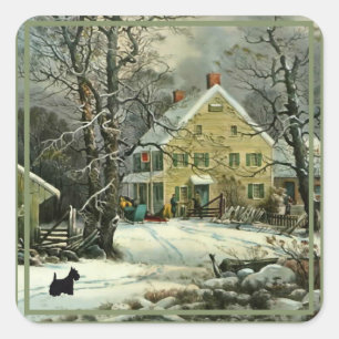 Scottish Terrier Old Fashioned Winter Square Stick Square Sticker