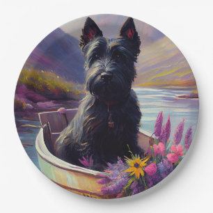 Scottish Terrier on a Paddle: A Scenic Adventure Paper Plate