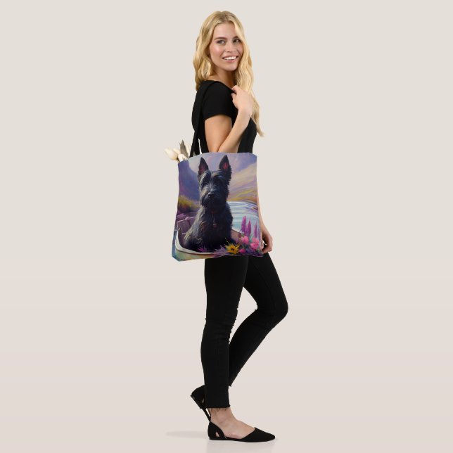 Scottish Terrier on a Paddle: A Scenic Adventure Tote Bag (On Model)
