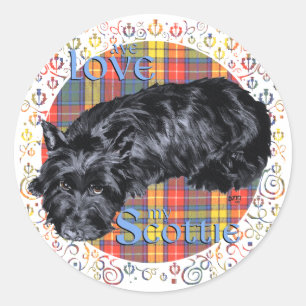 Scottish Terrier on Buchanan Plaid Classic Round Sticker