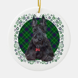 Scottish Terrier on Tartan Ceramic Ornament