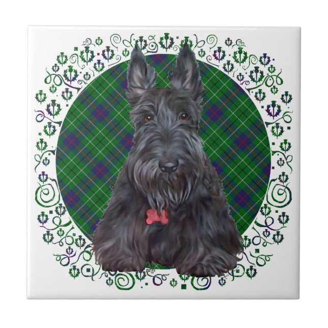 Scottish Terrier on Tartan Ceramic Tile (Front)