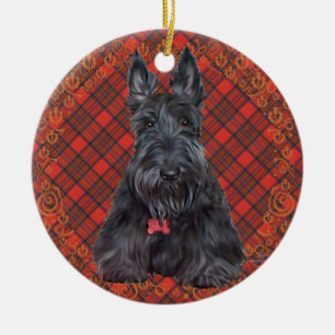 Scottish Terrier on Tartan Ceramic Tree Decoration