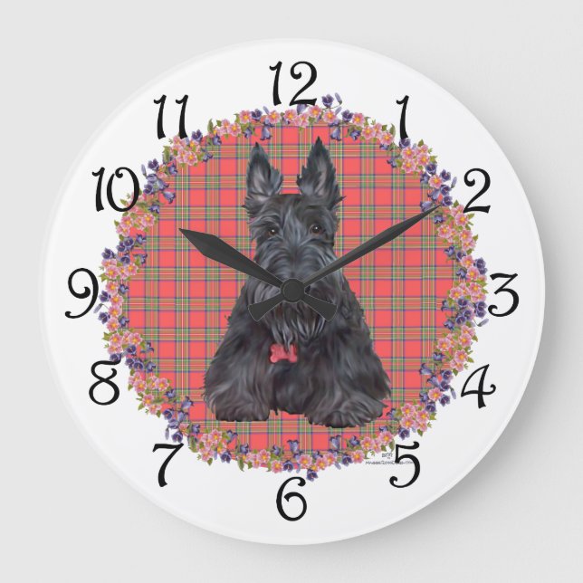Scottish Terrier on Tartan Large Clock (Front)