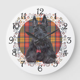 Scottish Terrier on Tartan Large Clock