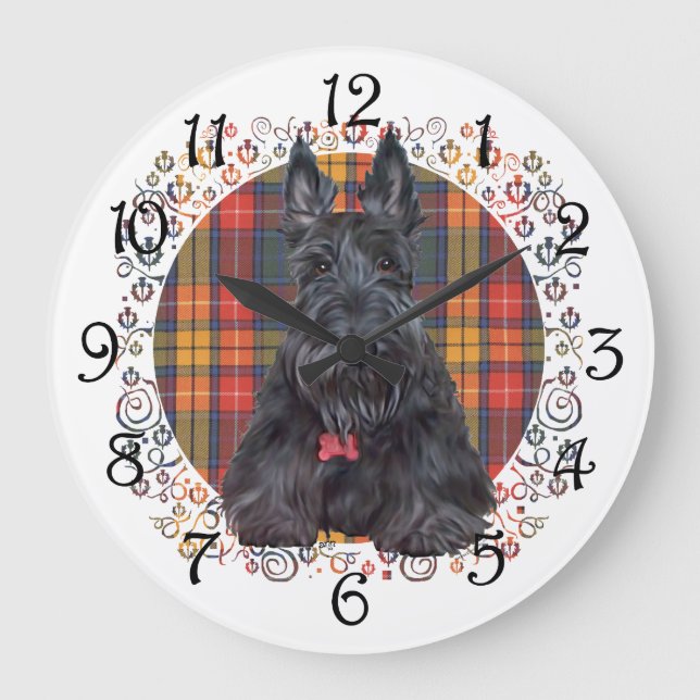 Scottish Terrier on Tartan Large Clock (Front)