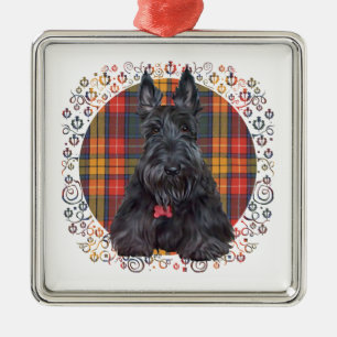 Scottish Terrier on Tartan Metal Tree Decoration