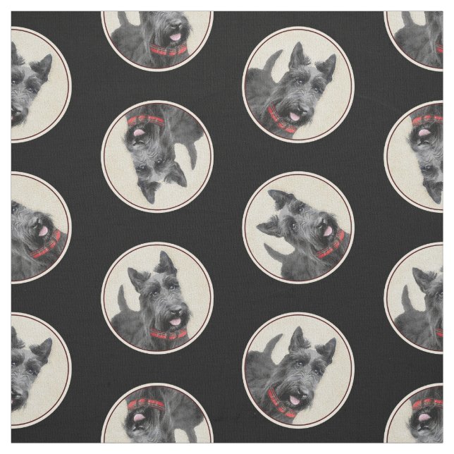 Scottish Terrier Painting Black Original Dog Art Fabric (Swatch)