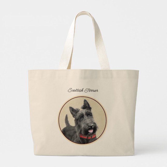 Scottish Terrier Painting Black Original Dog Art Large Tote Bag (Back)