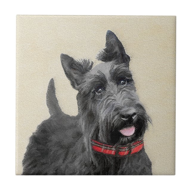 Scottish Terrier Painting - Cute Original Dog Art Ceramic Tile (Front)