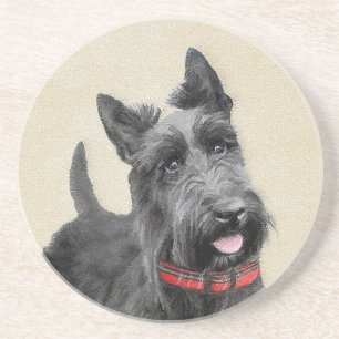 Scottish Terrier Painting - Cute Original Dog Art Coaster