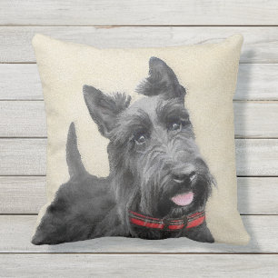 Scottish Terrier Painting - Cute Original Dog Art Cushion
