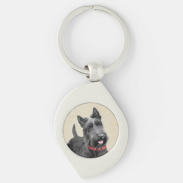 Scottish Terrier Painting - Cute Original Dog Art Key Ring (Front)