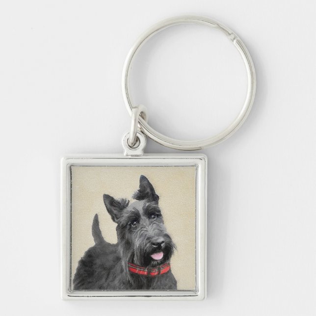 Scottish Terrier Painting - Cute Original Dog Art Key Ring (Front)