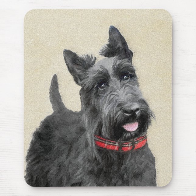 Scottish Terrier Painting - Cute Original Dog Art Mouse Pad (Front)