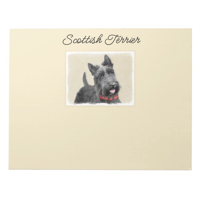 Scottish Terrier Painting - Cute Original Dog Art  Notepad (Front)