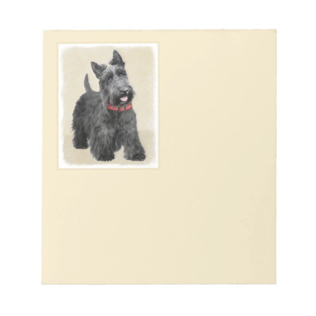 Scottish Terrier Painting - Cute Original Dog Art Notepad (Front)