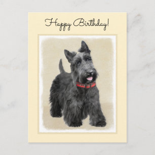 Scottish Terrier Painting - Cute Original Dog Art Postcard