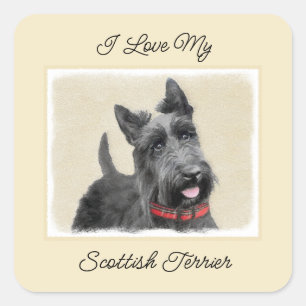 Scottish Terrier Painting - Cute Original Dog Art  Square Sticker