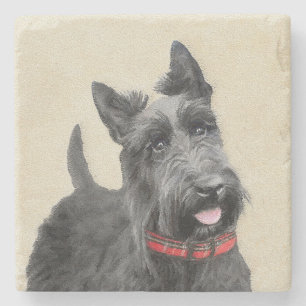 Scottish Terrier Painting - Cute Original Dog Art Stone Coaster