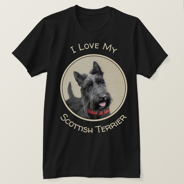 Scottish Terrier Painting - Cute Original Dog Art T-Shirt (Design Front)