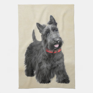 Scottish Terrier Painting - Cute Original Dog Art Tea Towel