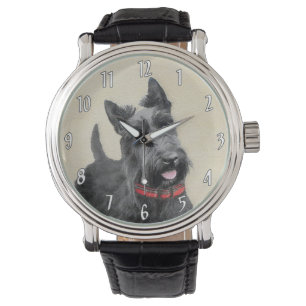 Scottish Terrier Painting - Cute Original Dog Art Watch