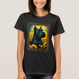 Scottish Terrier Painting Sunflower Flower Mom Wom T-Shirt
