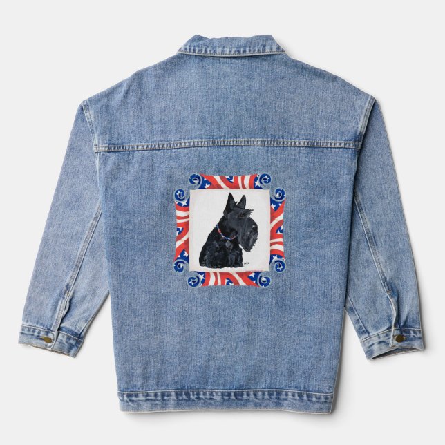 Scottish Terrier Patriotic US Flag Denim Jacket (Back)