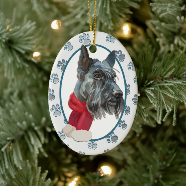 Scottish Terrier Paw Print Border Ceramic Ornament (Tree)
