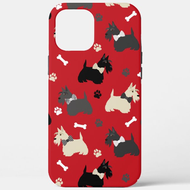 Scottish Terrier Paws and Bones Red Case-Mate iPhone Case (Back)