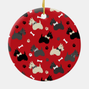 Scottish Terrier Paws and Bones Red Ceramic Ornament