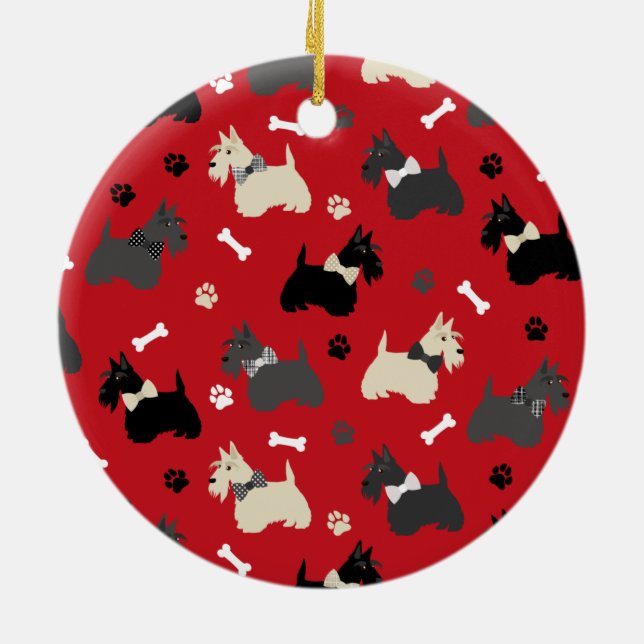 Scottish Terrier Paws and Bones Red Ceramic Ornament (Back)