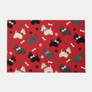 Scottish Terrier Paws and Bones Red Doormat